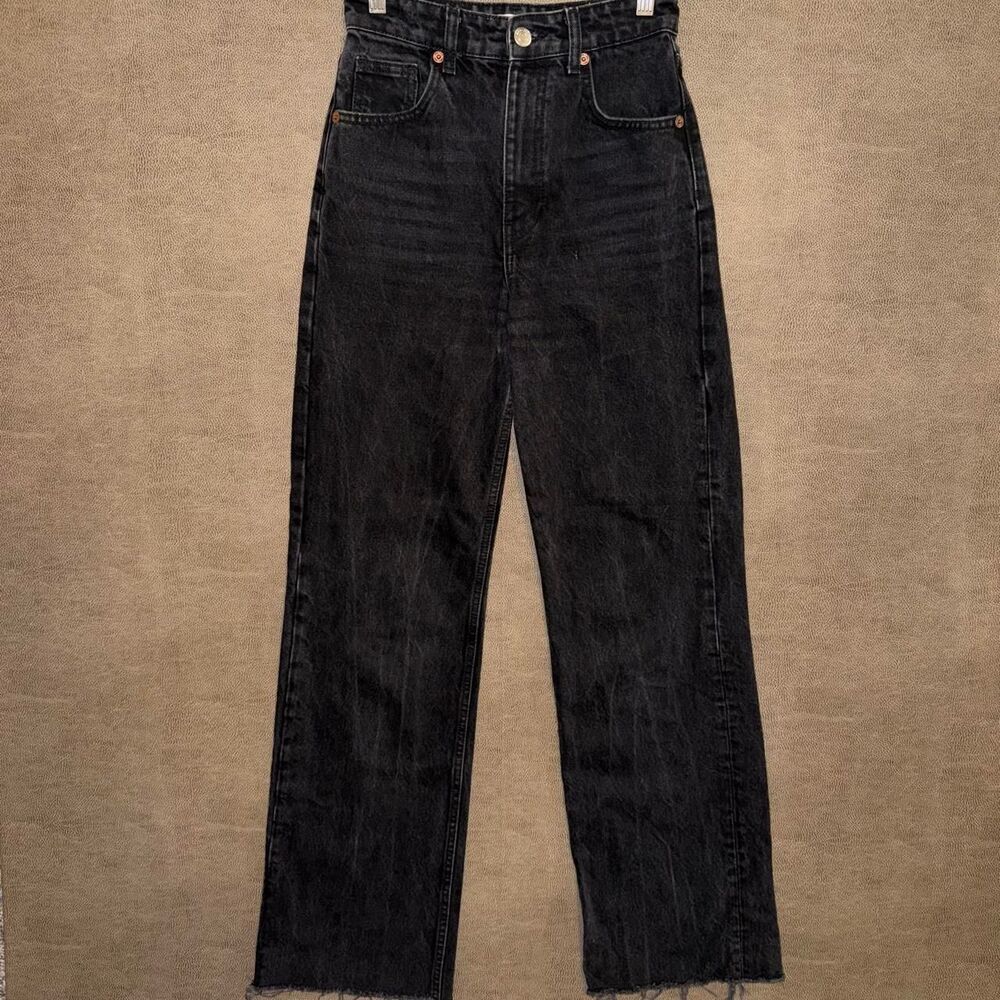 Zara black high-waisted straight-leg jeans